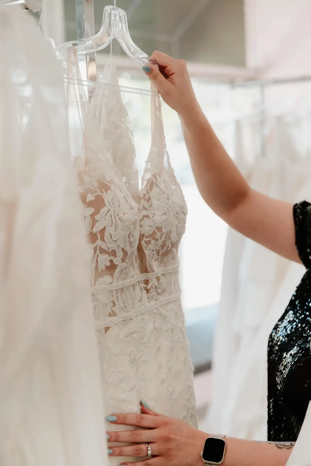 Photo of the model wearing a white gown